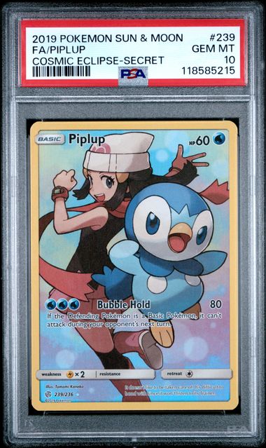 2019 Pokemon Sun & Moon Cosmic Eclipse #239 FA Piplup Secret PSA 10