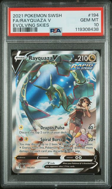 2021 Pokemon Sword & Shield Evolving Skies #194 FA Rayquaza V PSA 10